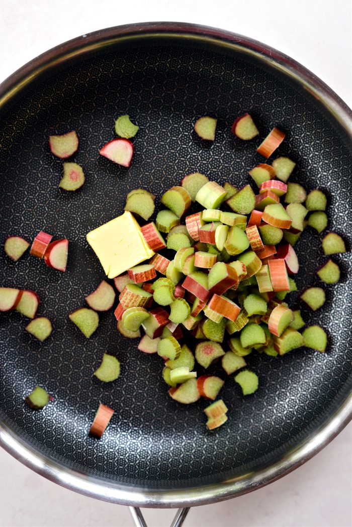 rhubarb and butter in pan
