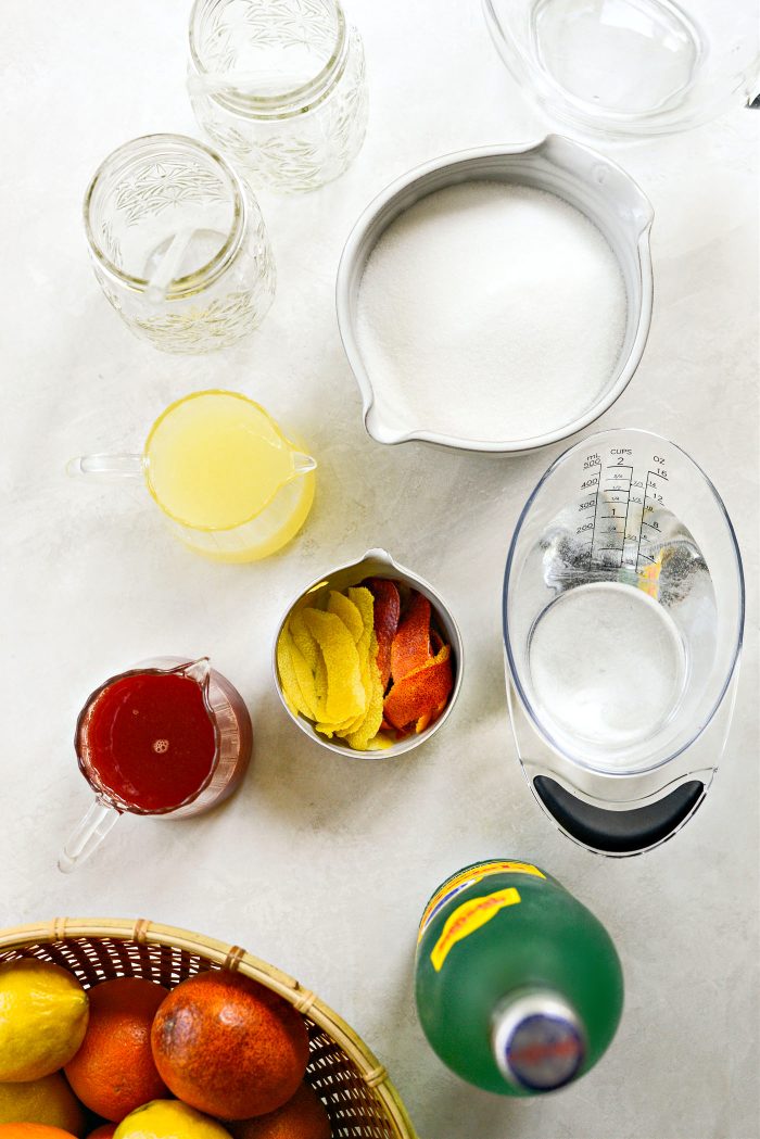 ingredients for Sparkling Blood Orange Lemonade