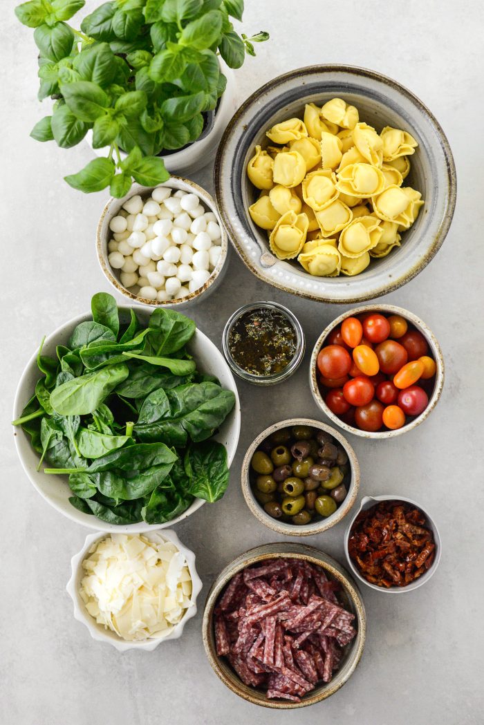 ingredients for Tuscan Tortellini Pasta Salad