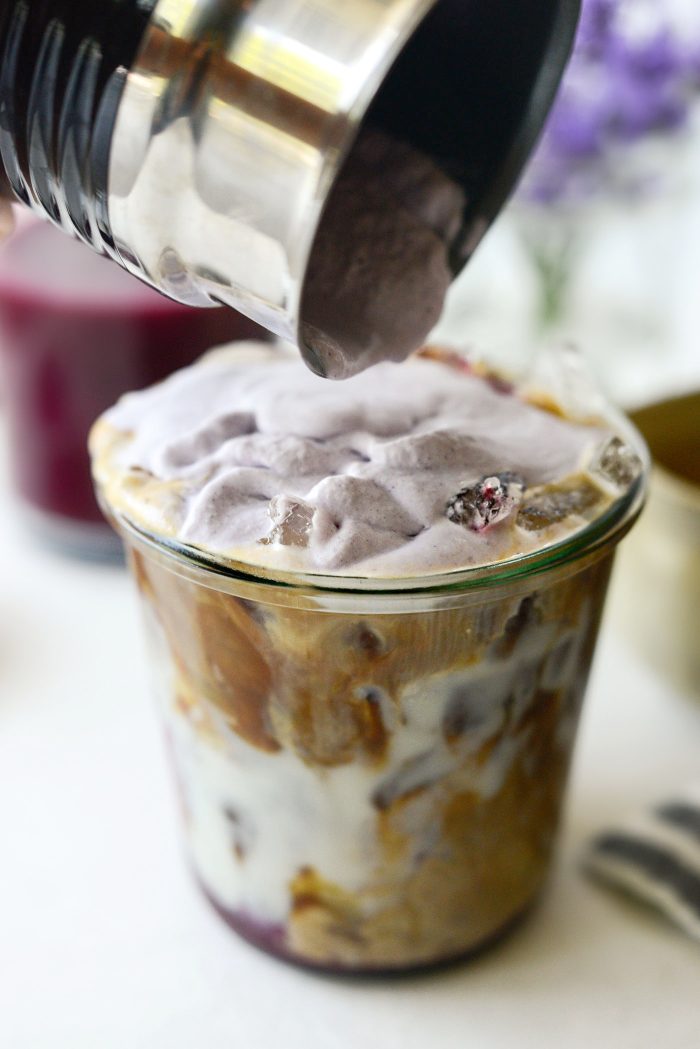 pour blueberry cold foam on top