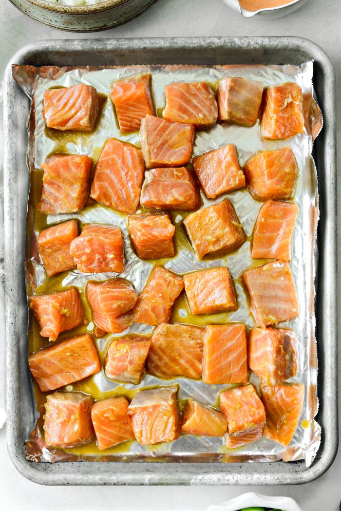 place salmon on a lined pan