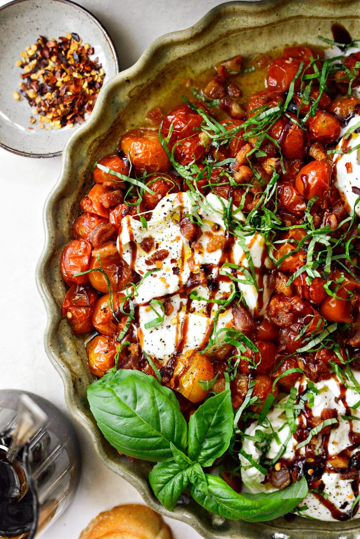 Blistered Tomatoes with Burrata and Pancetta