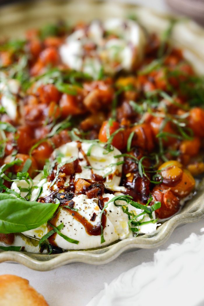 Blistered Tomatoes with Burrata and Pancetta