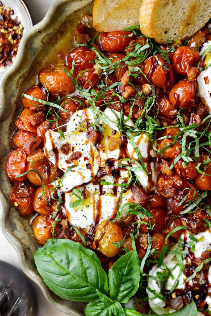 Blistered Tomatoes with Burrata and Pancetta