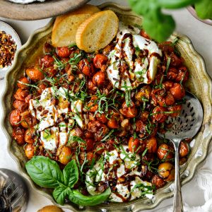 Blistered Tomatoes with Burrata and Pancetta