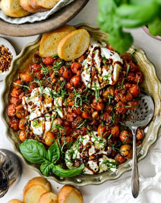 Blistered Tomatoes with Burrata and Pancetta