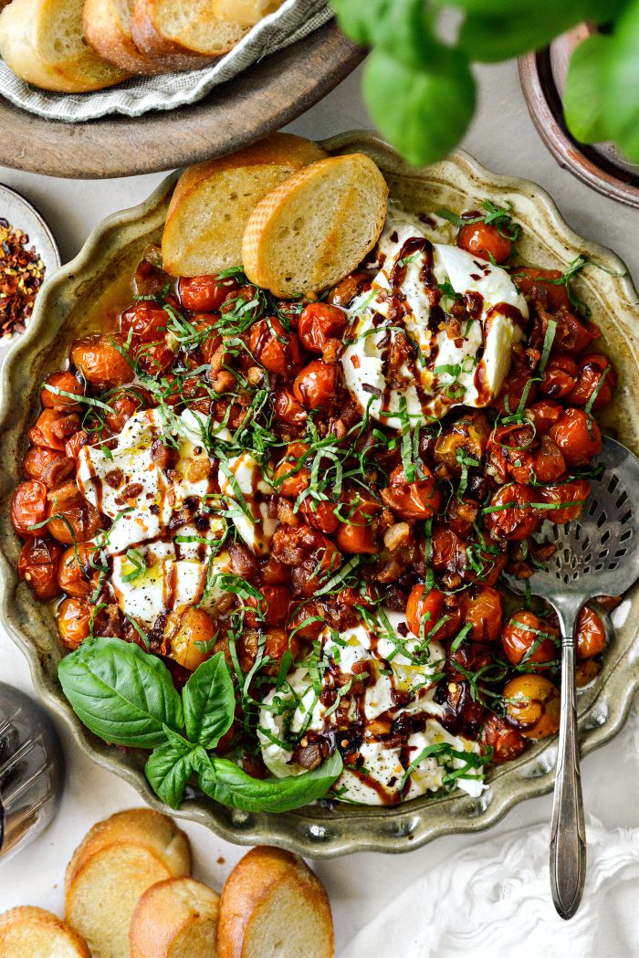 Blistered Tomatoes with Burrata and Pancetta
