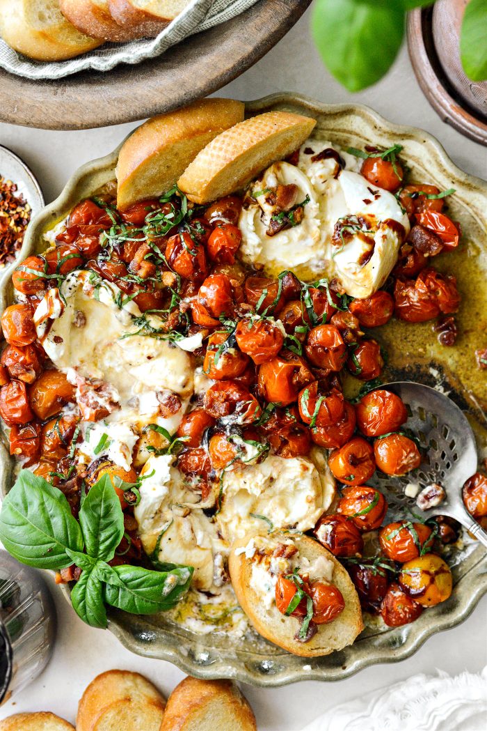 Blistered Tomatoes with Burrata and Pancetta