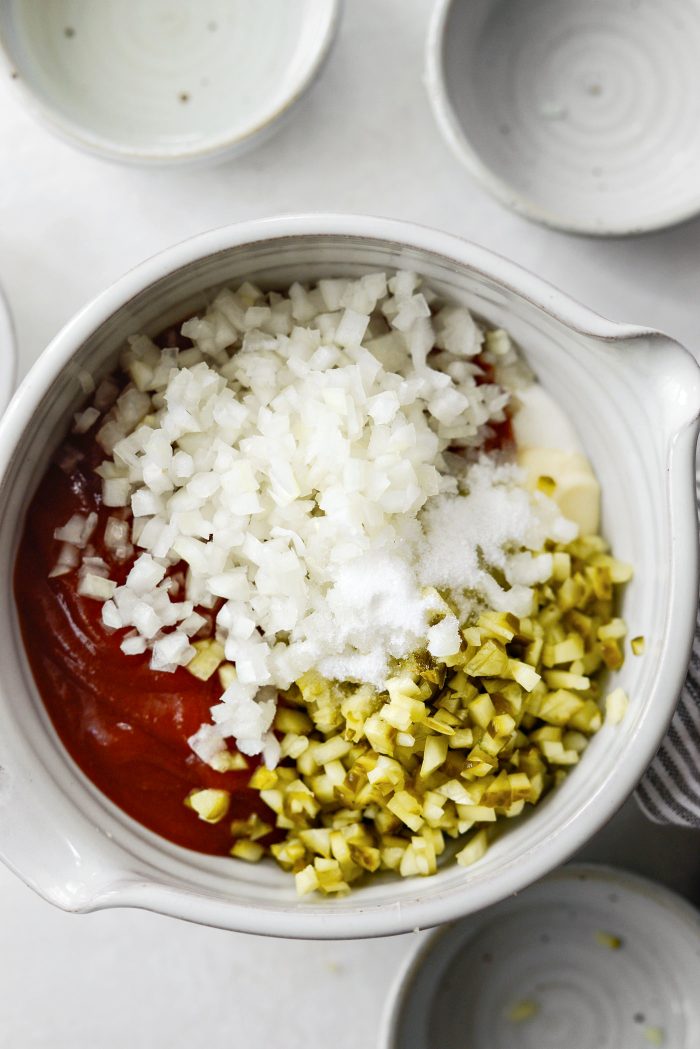 add in pickles, onion and sugar