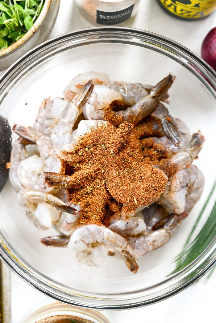 Oil and seasonal drizzle shrimp
