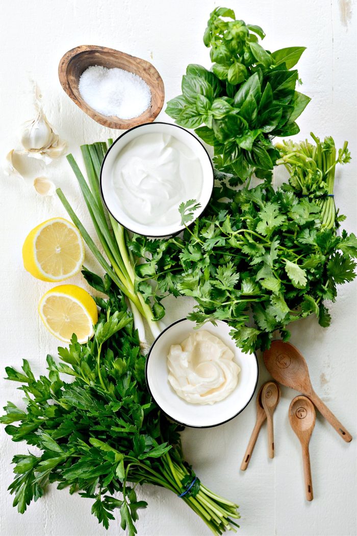 Ingredients for Greek Yogurt Green Goddess Salad Dressing