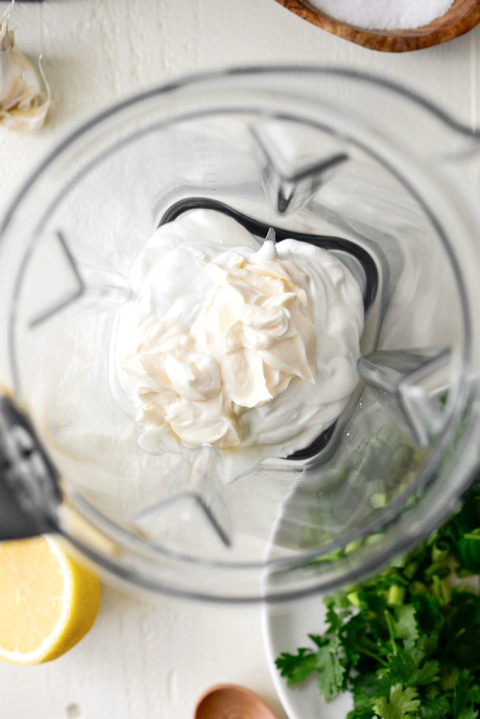 mayo and greek yogurt in blender