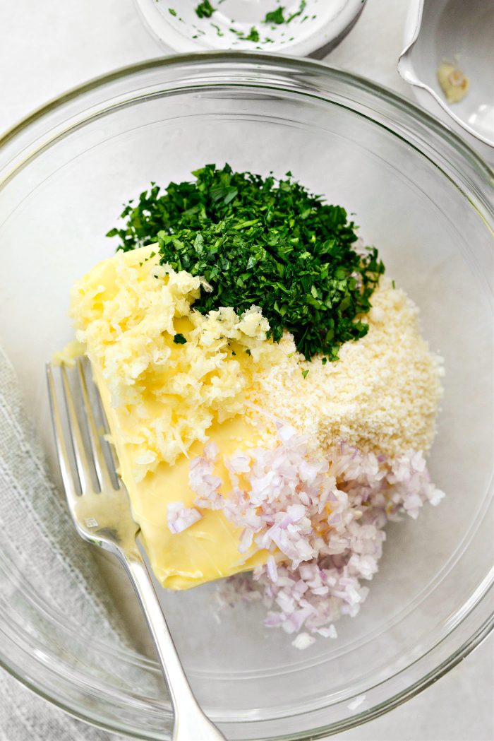 add parmesan, shallots, parsley and garlic