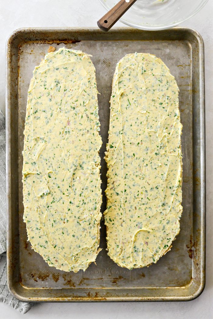 divide and spread on the cut side of each half and bake