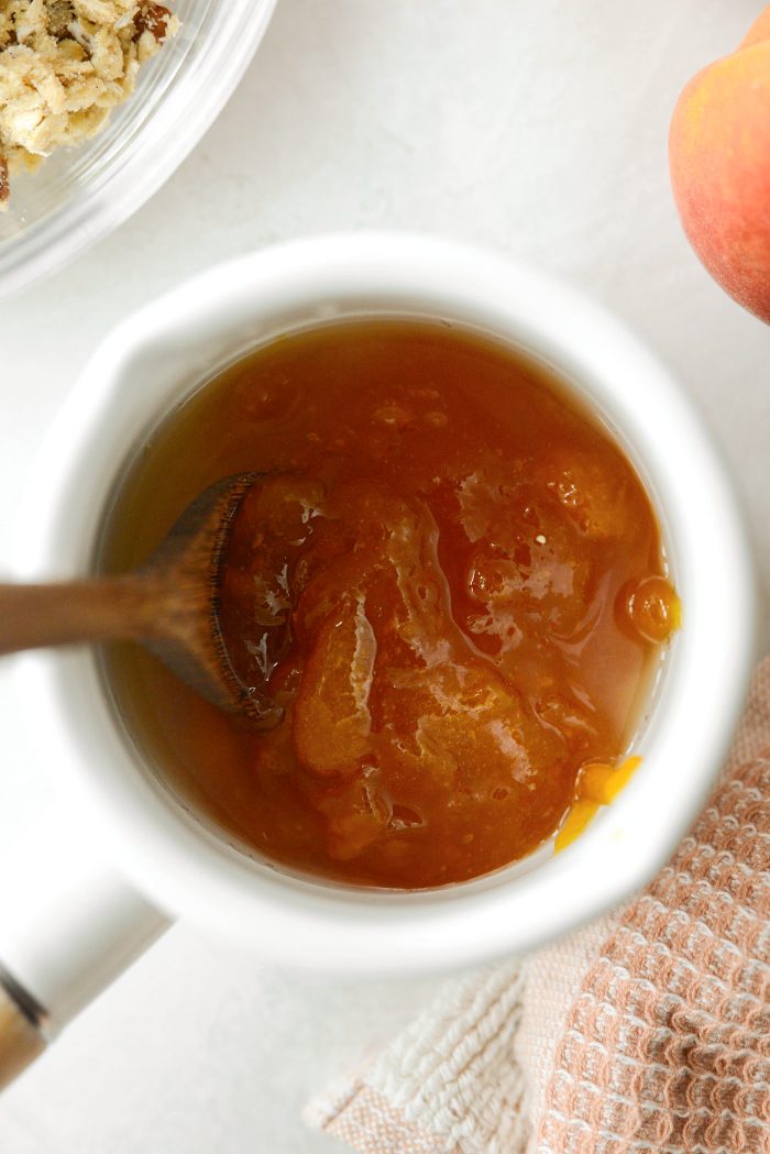combine peach jam and lemon juice. once warm remove and add vanilla