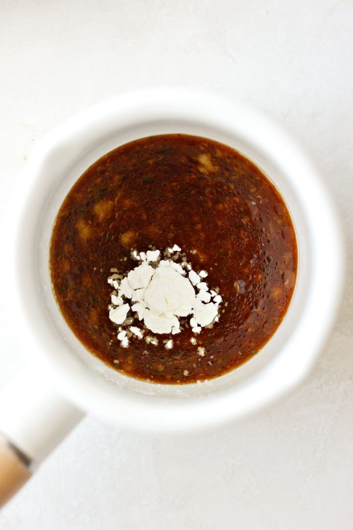 whisk reserved marinade with 1/4 teaspoon cornstarch