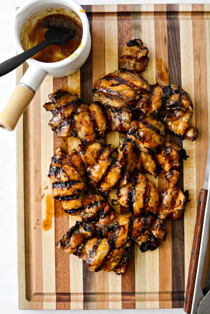 remove grilled chicken and brush with reserved marinade/glaze