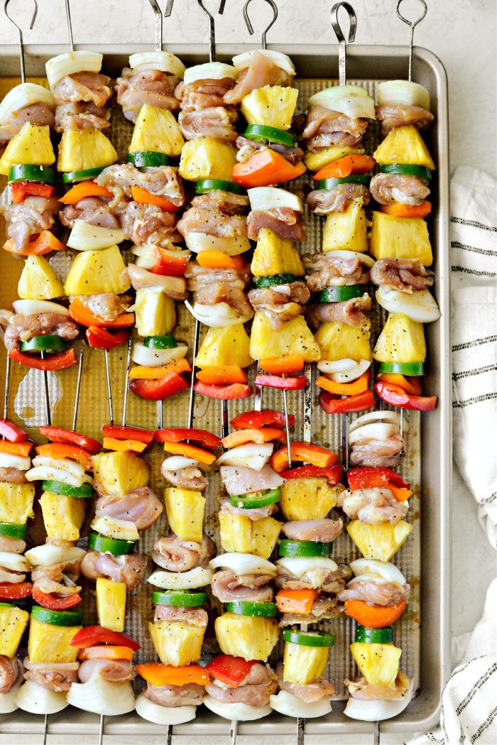 skewer chicken, pineapple and veggies