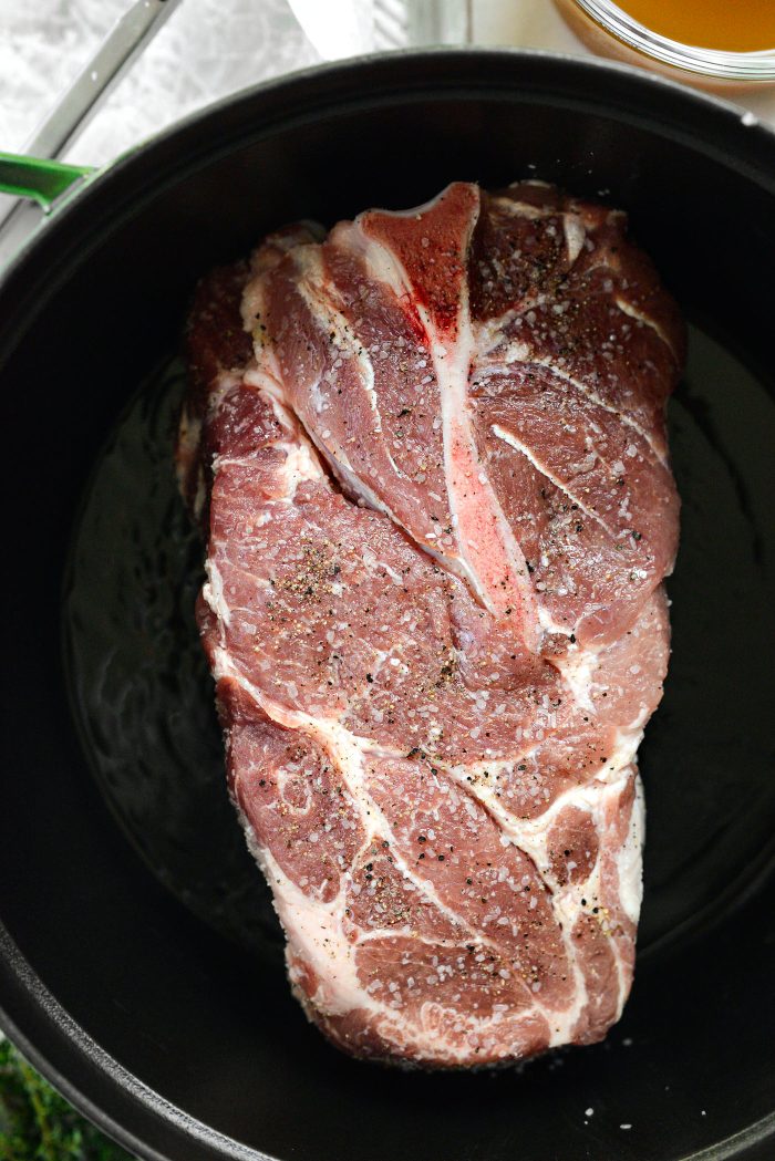 add oil to large dutch oven and sear on all sides