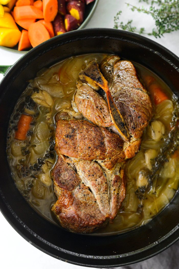 cider braised pork shoulder in pot