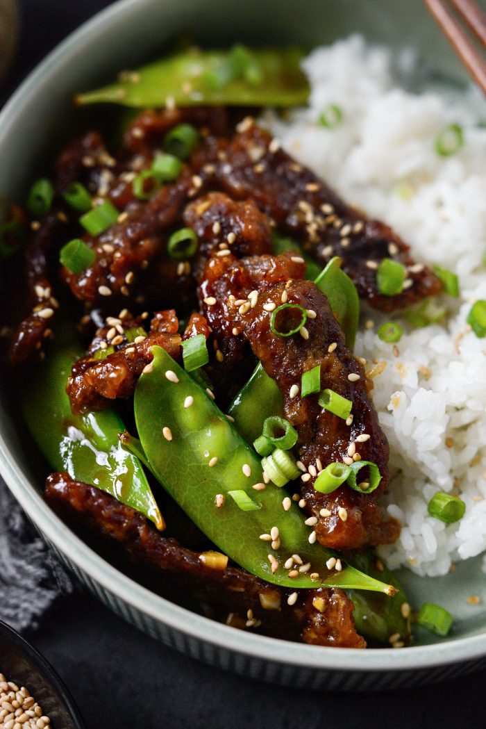 Crispy Honey Beef with Snow Peas