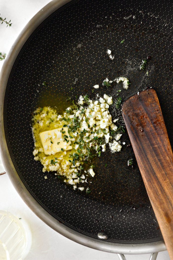 add butter, garlic and time to pancetta drippings