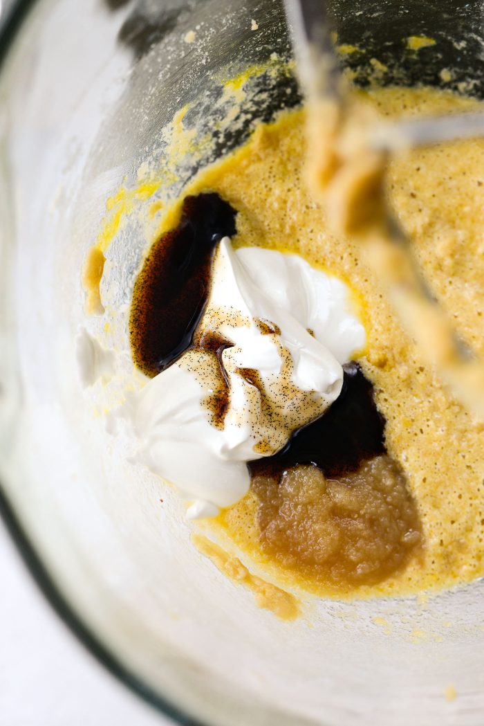 add in sour cream, applesauce and vanilla bean paste