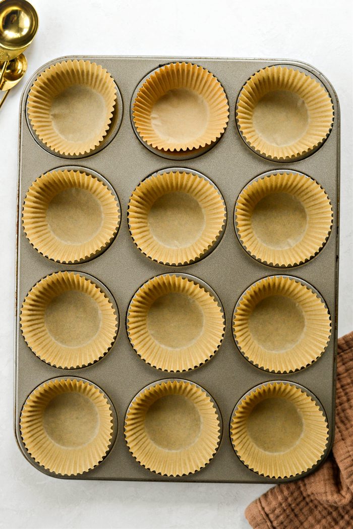 preheat oven and line muffin pan