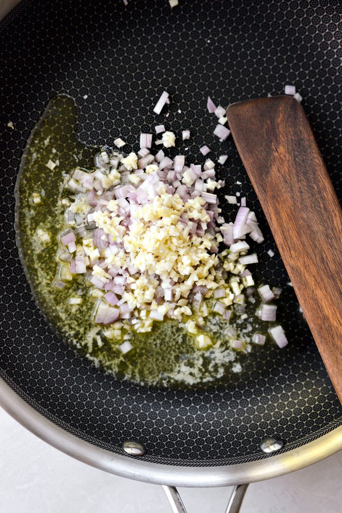 butter, shallot and garlic in skillet
