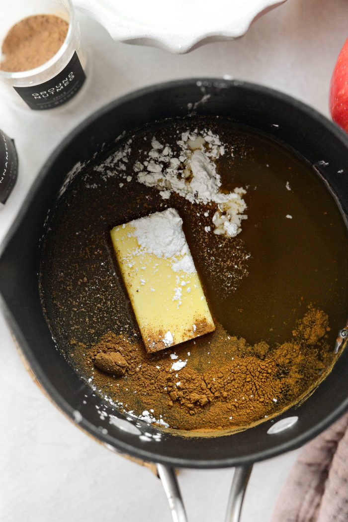 cider syrup ingredients in saucepan