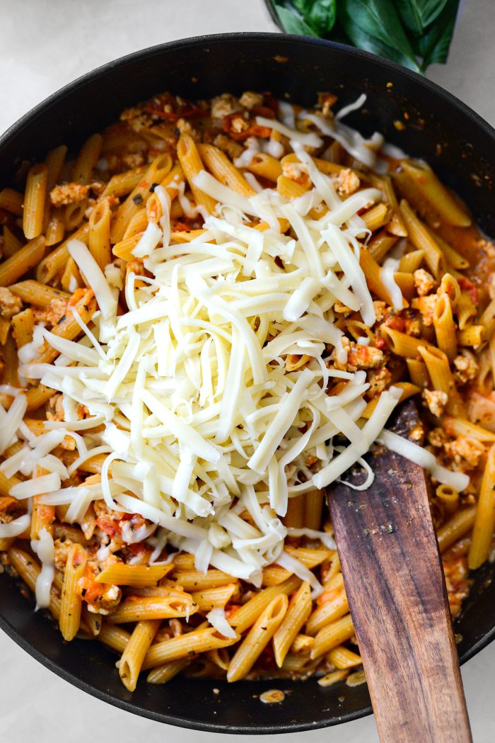 Turn off the heat and add mozzarella cheese