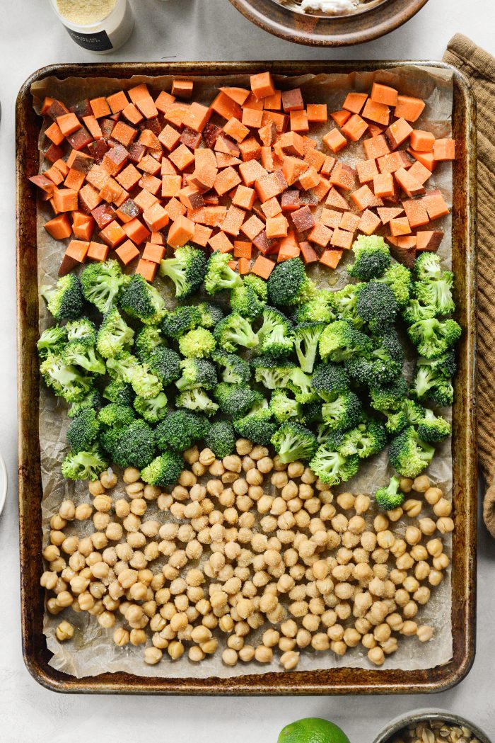 drizzle with olive oil and season with salt, onion and garlic powder