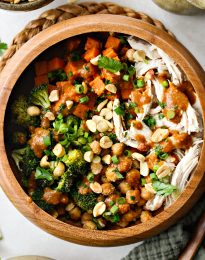 Peanut Chicken Sweet Potato and Broccoli Bowls