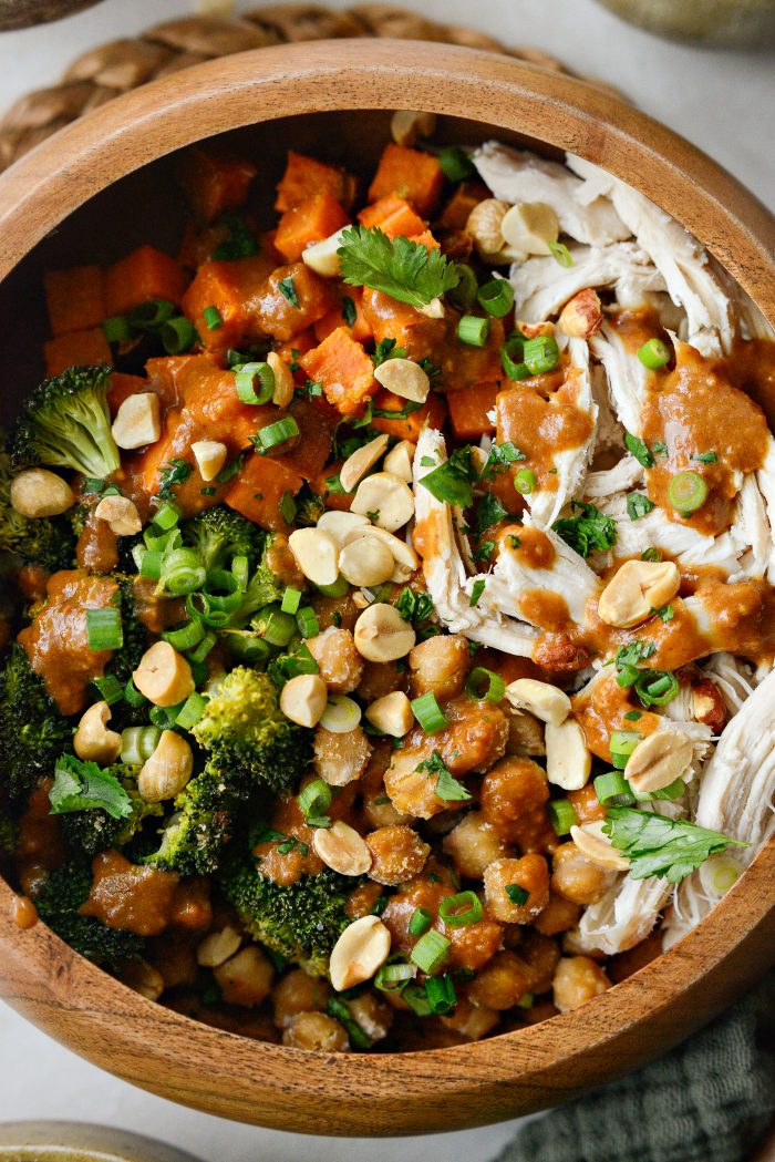 Peanut Chicken Sweet Potato and Broccoli Bowls