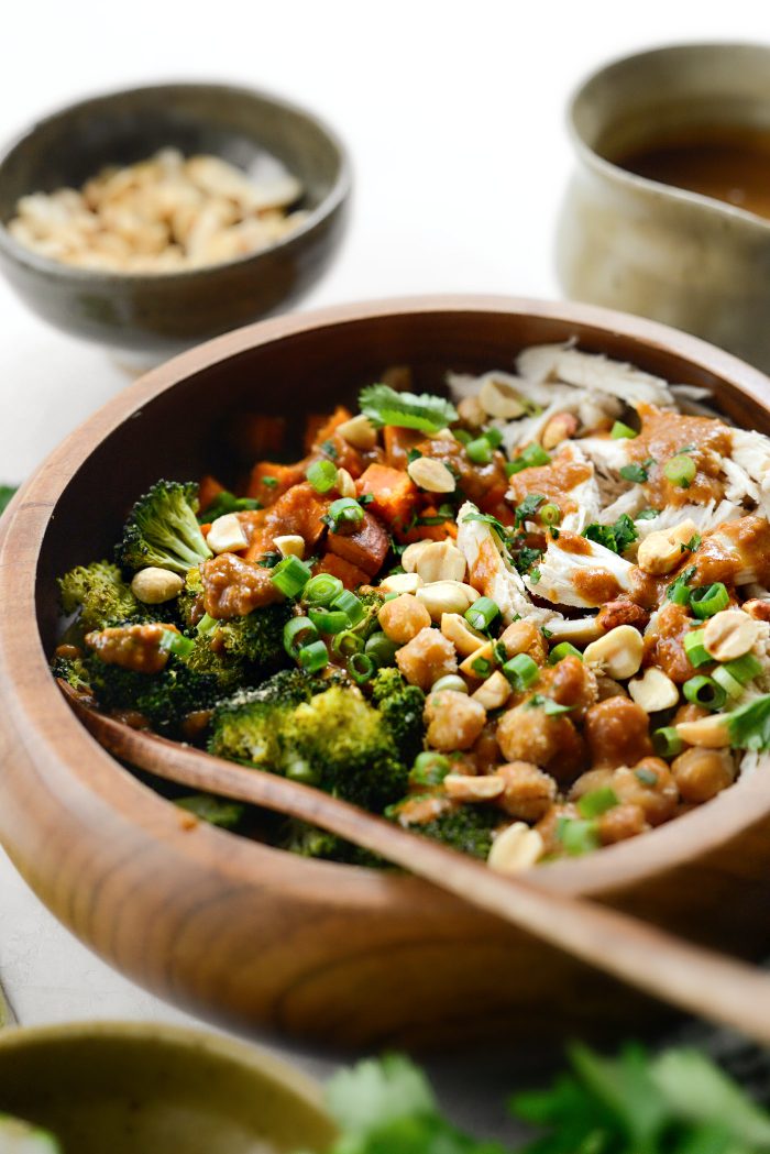 Peanut Chicken Sweet Potato and Broccoli Bowls