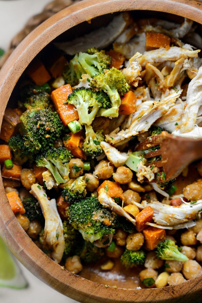 Peanut Chicken Sweet Potato and Broccoli Bowls