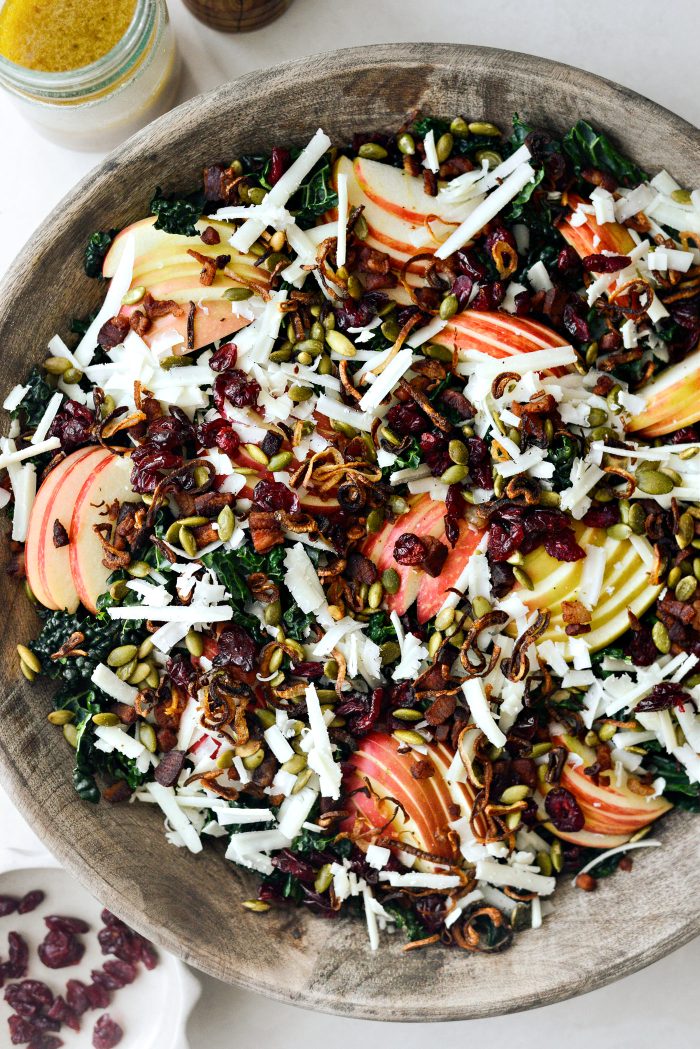 top with manchego, pancetta, crispy shallots, dried cranberries and pepitas