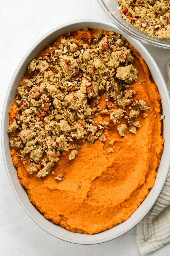 top with chilled crumb mixture