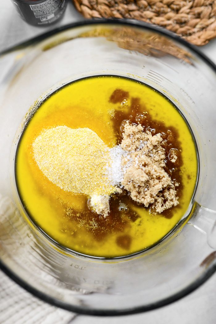 butter, maple syrup, brown sugar, corn meal, and salt