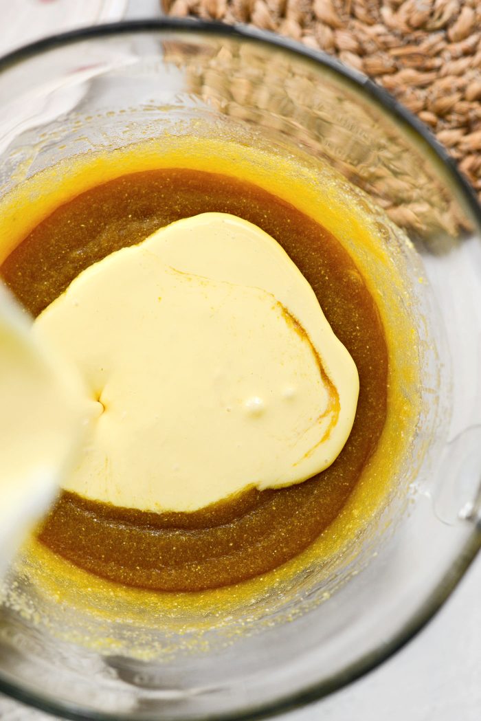 pour cream mixture into the maple mixture