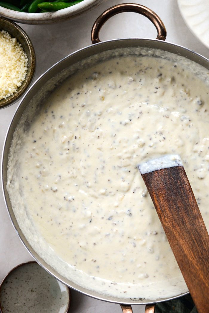 stir in wine and half and half