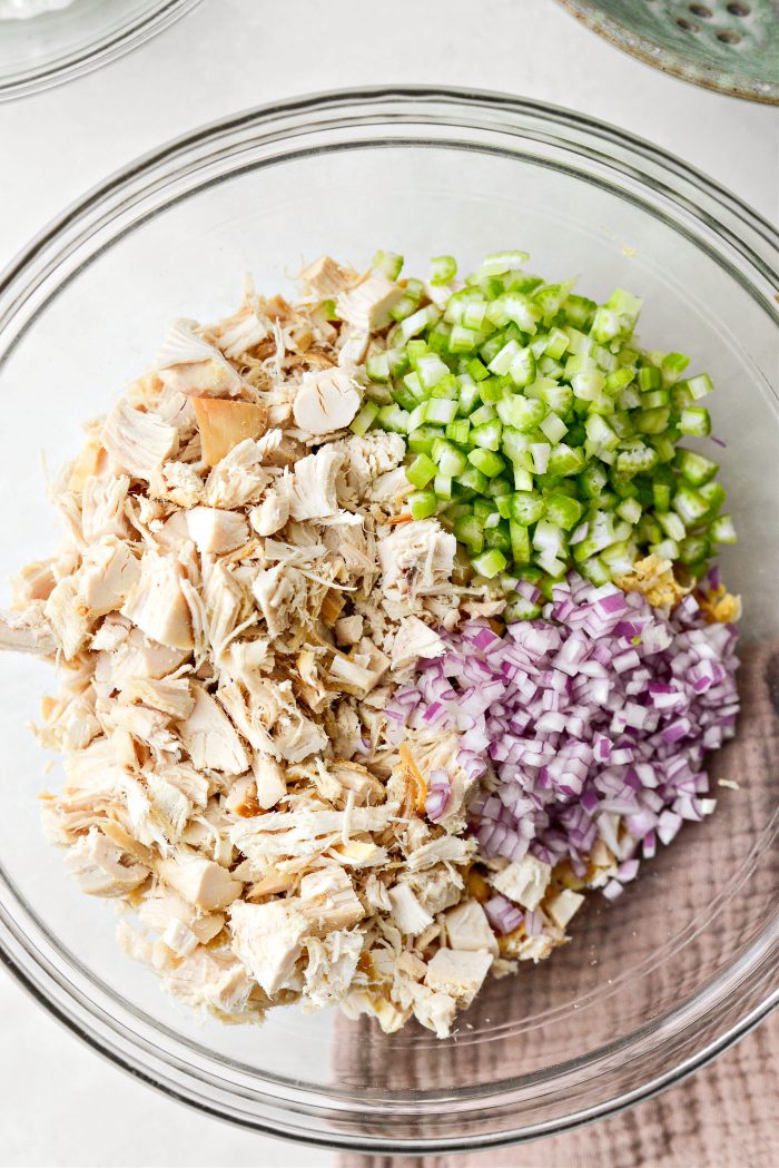 add chicken, celery and red onion