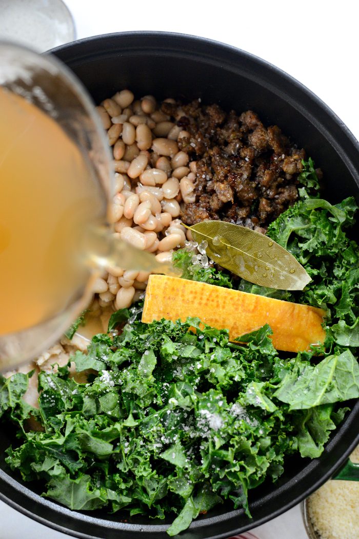 pour in 10 cups low-sodium chicken broth