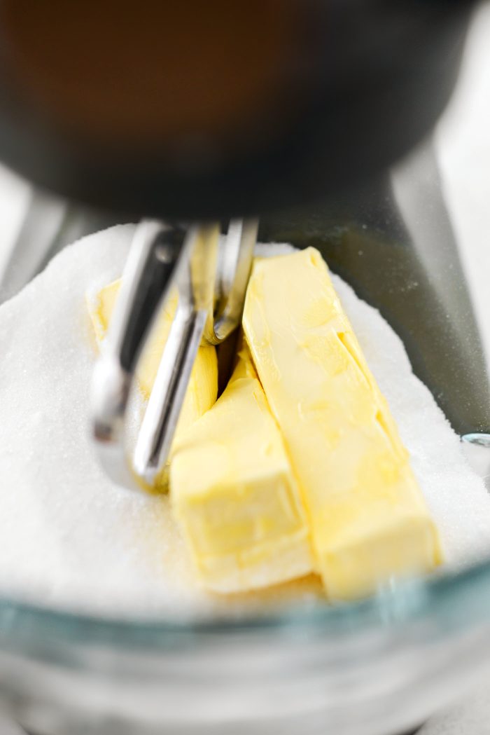 butter and sugar in the bowl of a stand mixer