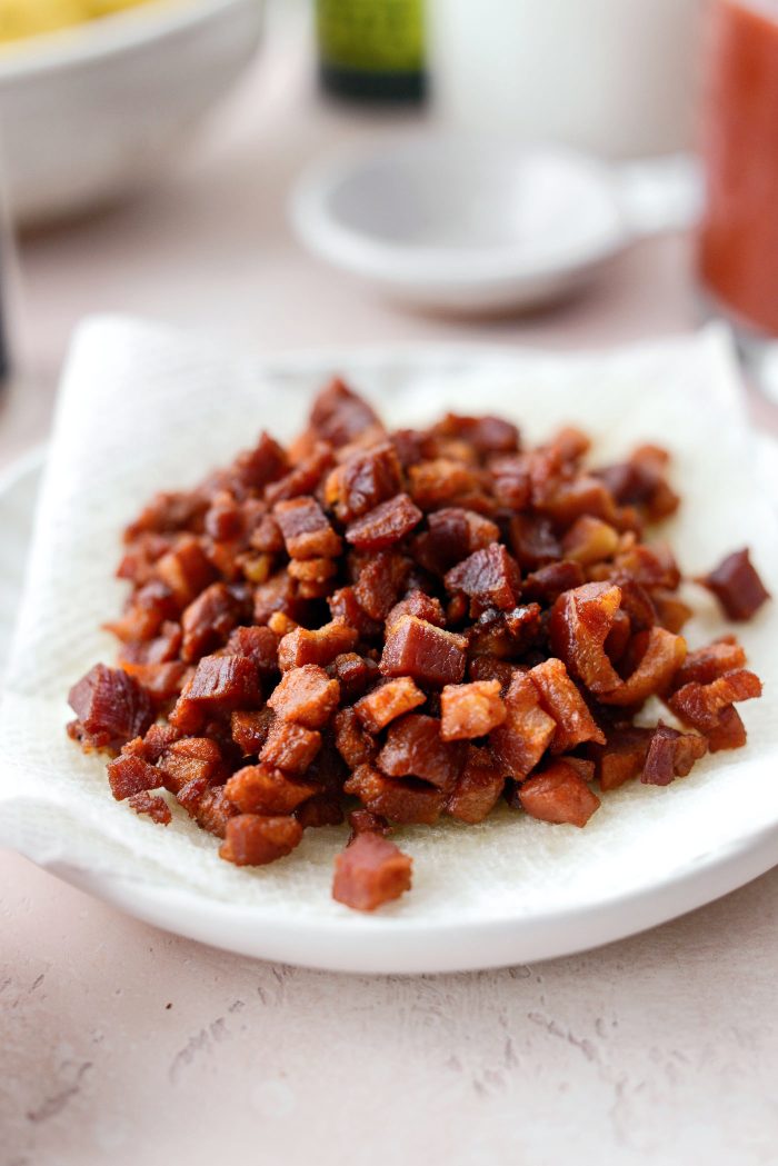 transfer crispy pancetta to a paper towel lined plate