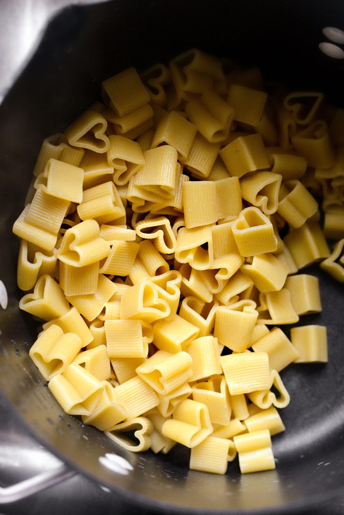 reserve pasta water and drain pasta