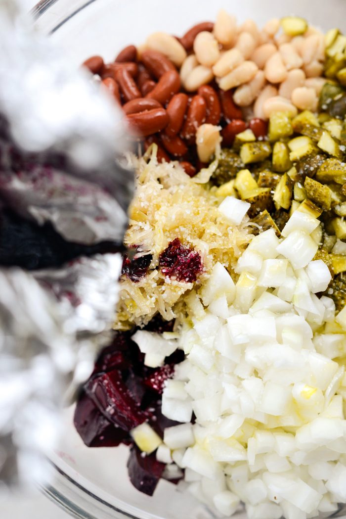 pour in liquid from roasting beets