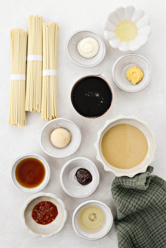 Ingredients for spicy garlic sesame noodles