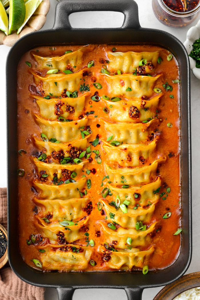 One Pan Baked Dumplings