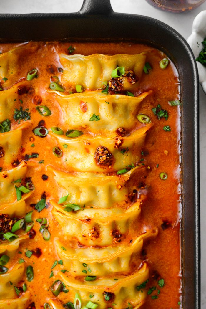 One Pan Baked Dumplings